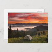 Gebirge | Camping Foggy Sunrise Postkarte (Vorne/Hinten)