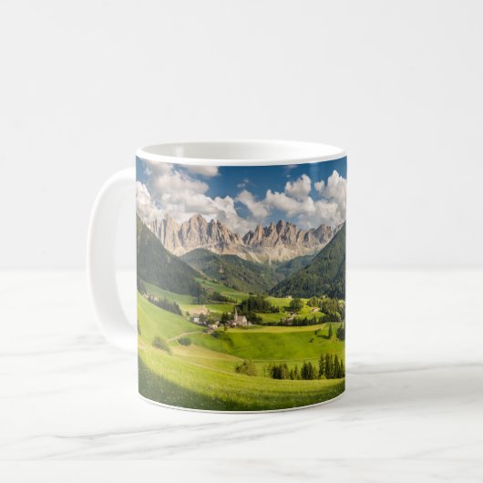 Gebirge | Funes Valley, Dolomiten, Italien Kaffeetasse (Vorderseite Links)