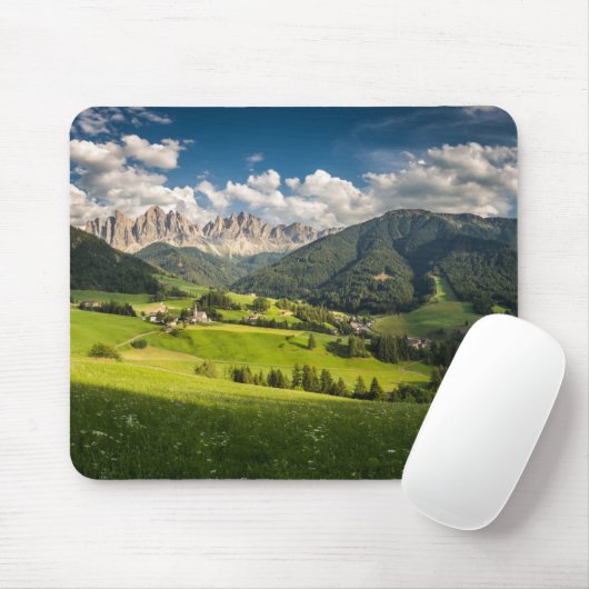 Gebirge | Funes Valley, Dolomiten, Italien Mousepad (Mit Mouse)