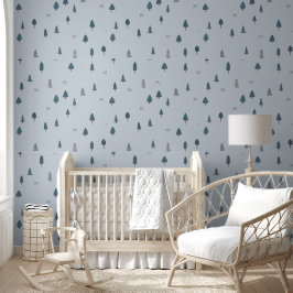 Gebirge Kinderzimmer Wallpaper Blue Bird & Trees Tapete
