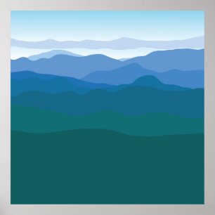 Gebirge mit Blick auf grünes Blau Illustriert Poster