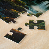 Gebirge mit Wasserfällen und glühender Sonnenschau Puzzle (Seite)