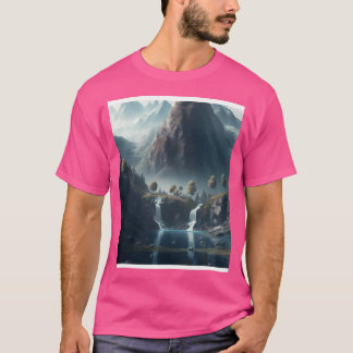 Gebirge mit Wasserfällen und Kleidermauern Art Gra T-Shirt