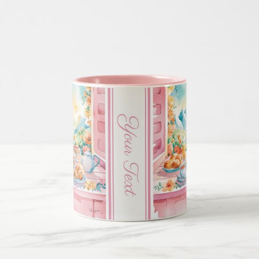 Gebirge Rosa Wasserfarben Frühstück Niedlich Reise Zweifarbige Tasse (Mittel)