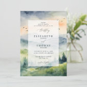 Gebirge Sonnenaufgang Deckenrahmen Hochzeit Einladung (Stehend Vorderseite)