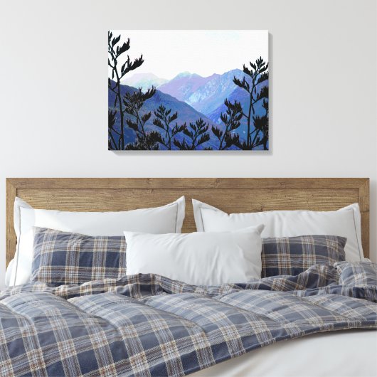Gebirge und Flachs, neuseeländischer Pop Leinwanddruck (Insitu (Schlafzimmer))