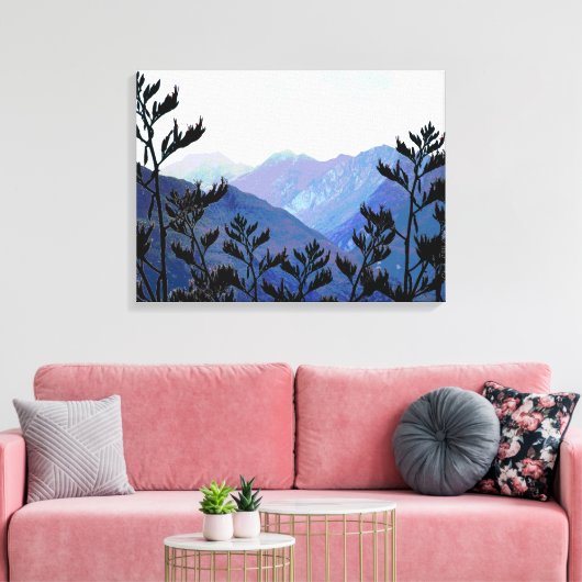 Gebirge und Flachs, neuseeländischer Pop Leinwanddruck (Insitu (Wohnzimmer))