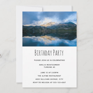 Gebirge und Landschaftlicher See zum Geburtstag Einladung