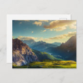 Gebirge und Tal bei Sonnenuntergang Postkarte (Vorne/Hinten)