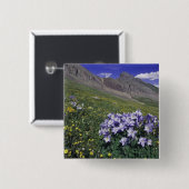 Gebirge und Wildblumen auf Almwiesen, blau Button (Vorne & Hinten)