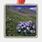 Gebirge und Wildblumen auf Almwiesen, blau Silbernes Ornament (Vorne)