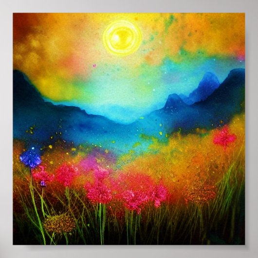Gebirge und Wildblumen Poster (Vorne)