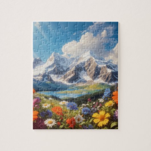 Gebirge und Wildblumen Puzzle (Vertikal)
