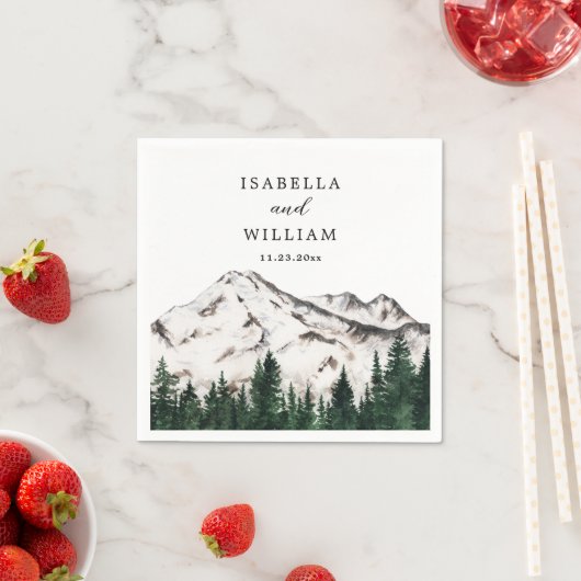 Gebirge Wasserfarbe Rustikale Waldhochzeit Serviette (Beispiel)