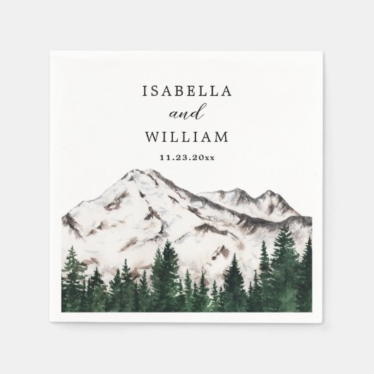 Gebirge Wasserfarbe Rustikale Waldhochzeit Serviette (Vorderseite)