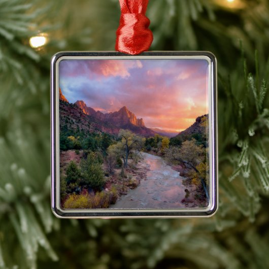 Gebirge | Watchman Zion Nathional Park Utah Ornament Aus Metall (Baum)