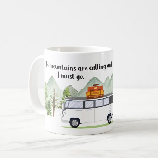 Gebirge zitieren grüne, rustikale Wasserfarbe Kaffeetasse (Vorderseite Links)