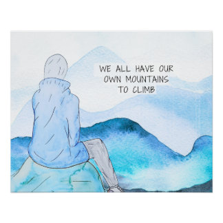 Gebirge zum Klettern Wasserfarben Kunst, Dichtung Poster