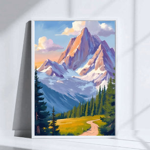 Gebirgs-Wasserfarben-Naturmalerei Poster