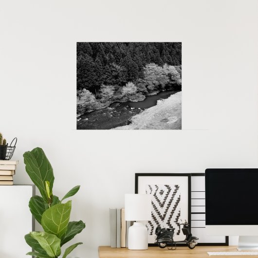 Gebirgsbach in Schwarz und Weiß Poster (Heimbüro)