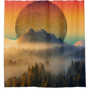 GEBIRGSDAEMMERUNG WALD NATUR SONNENUNTERGANG LANDS DUSCHVORHANG
