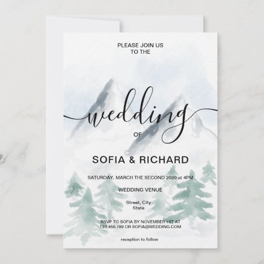 Gebirgsfarbe Rustikaler Tree Zielinvit Einladung (Vorderseite)