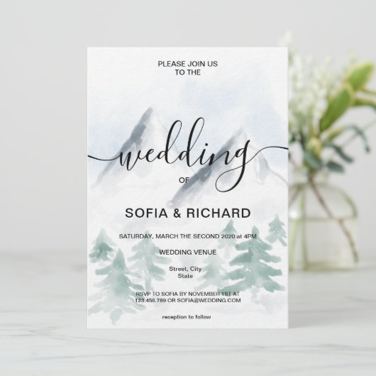 Gebirgsfarbe Rustikaler Tree Zielinvit Einladung (Stehend Vorderseite)