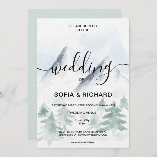 Gebirgsfarbe Rustikaler Tree Zielinvit Einladung (Vorne/Hinten)