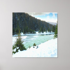 Gebirgsfluss im Winter Leinwanddruck