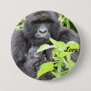 Gebirgsgorilla-Mutter u. Säugling Button