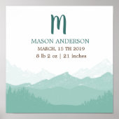 Gebirgsgrün | Personalisiertes Baby Birth Poster (Vorne)