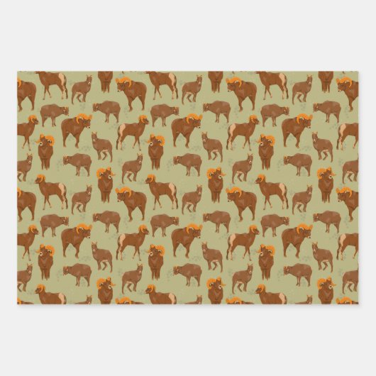 Gebirgskamm Muster mit Bighorn Sheep Wild Geschenkpapier Set (Vorderseite)