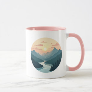 Gebirgslandschaft bei Sonnenaufgang. Tasse