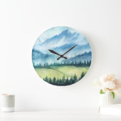 Gebirgslandschaft, künstlerische Aquarellmalerei Große Wanduhr (Zuhause)