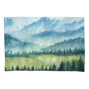 Gebirgslandschaft, künstlerische Aquarellmalerei Kissenbezug