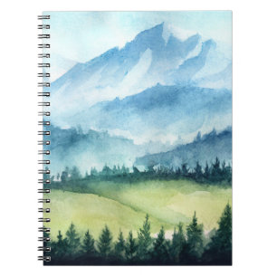 Gebirgslandschaft, künstlerische Aquarellmalerei Notizblock