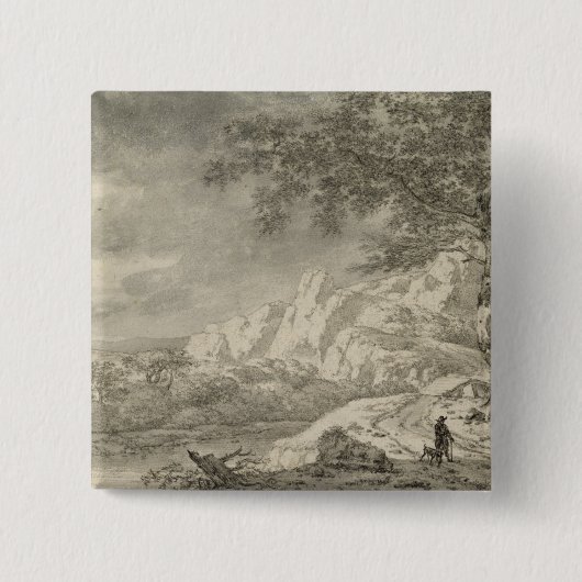 Gebirgslandschaft mit einem Wanderer Button (Vorderseite)