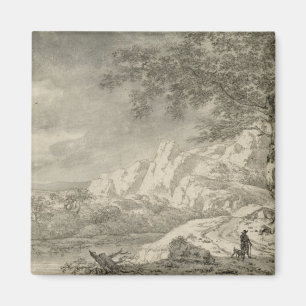 Gebirgslandschaft mit einem Wanderer Magnet