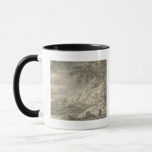 Gebirgslandschaft mit einem Wanderer Tasse