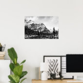 Gebirgslandschaft (Schwarz & Weiß) (grenzenlos) Poster (Heimbüro)