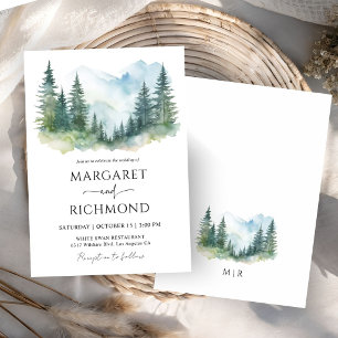 Gebirgslandschaft Wald Kiefern Hochzeit Einladung