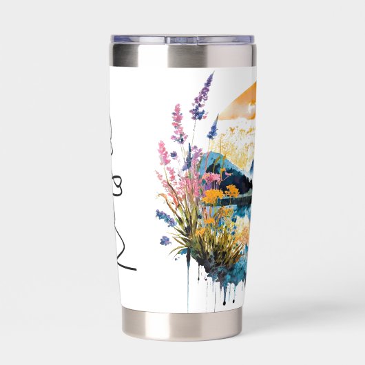 Gebirgslandschaft Wasserfarbe personalisiert Thermobecher (Rückseite)