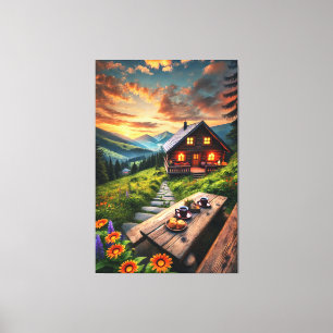 Gebirgssonnenuntergang Kabine Serenity Canvas Prin Leinwanddruck