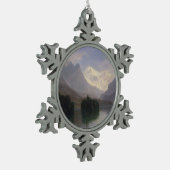 Gebirgsszene Schneeflocken Zinn-Ornament (Links)