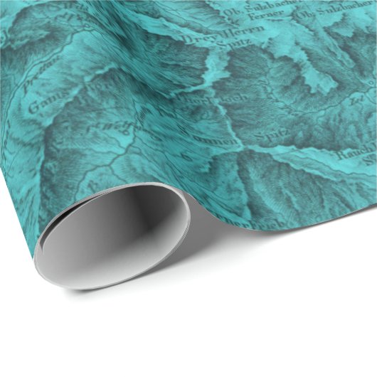Gebirgstopographische Karte Blau Geschenkpapier (Rolleneckpunkt)