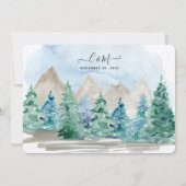 Gebirgswald Bäume Wasserfarbe virtuelle Hochzeit Einladung (Rückseite)