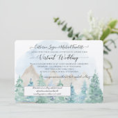 Gebirgswald Bäume Wasserfarbe virtuelle Hochzeit Einladung (Stehend Vorderseite)
