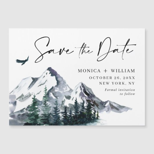 Gebirgswald Save the Date Magnetkarte (Vorderseite)