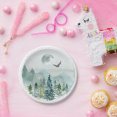 Gebirgswaldnebelevergreens-Mond-Falke Pappteller (Party)