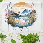 Gebirgszene Watercolor Geschirrtuch (Gefaltet)